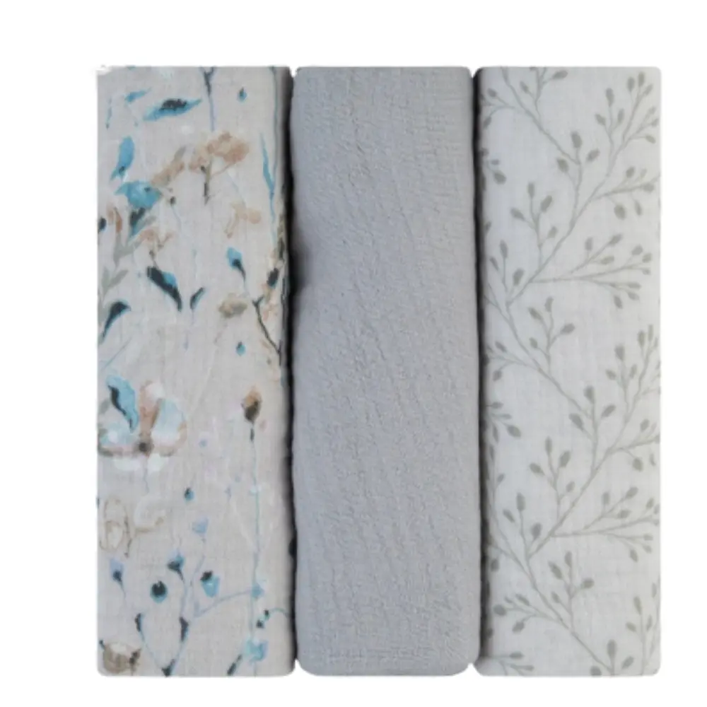 xx Ensemble de 3 langes en mousseline 100x100 cm gris