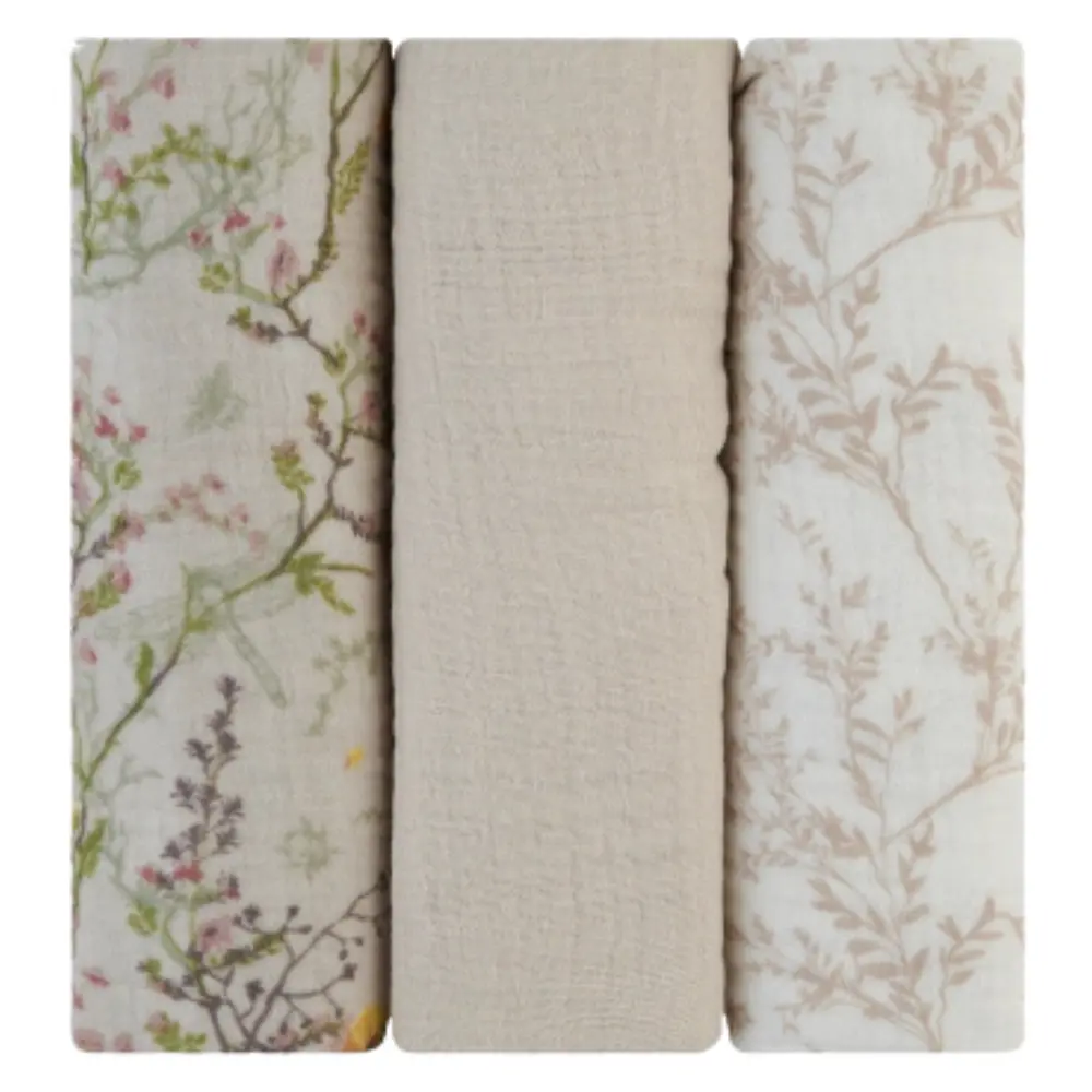 Ensemble de langes en mousseline 3 pièces 75x75 cm Beige