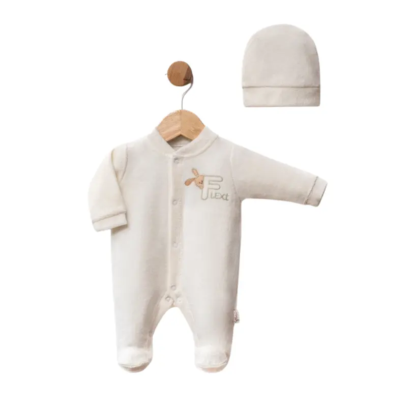 xx Ensemble grenouillère bébé en velours avec bonnet