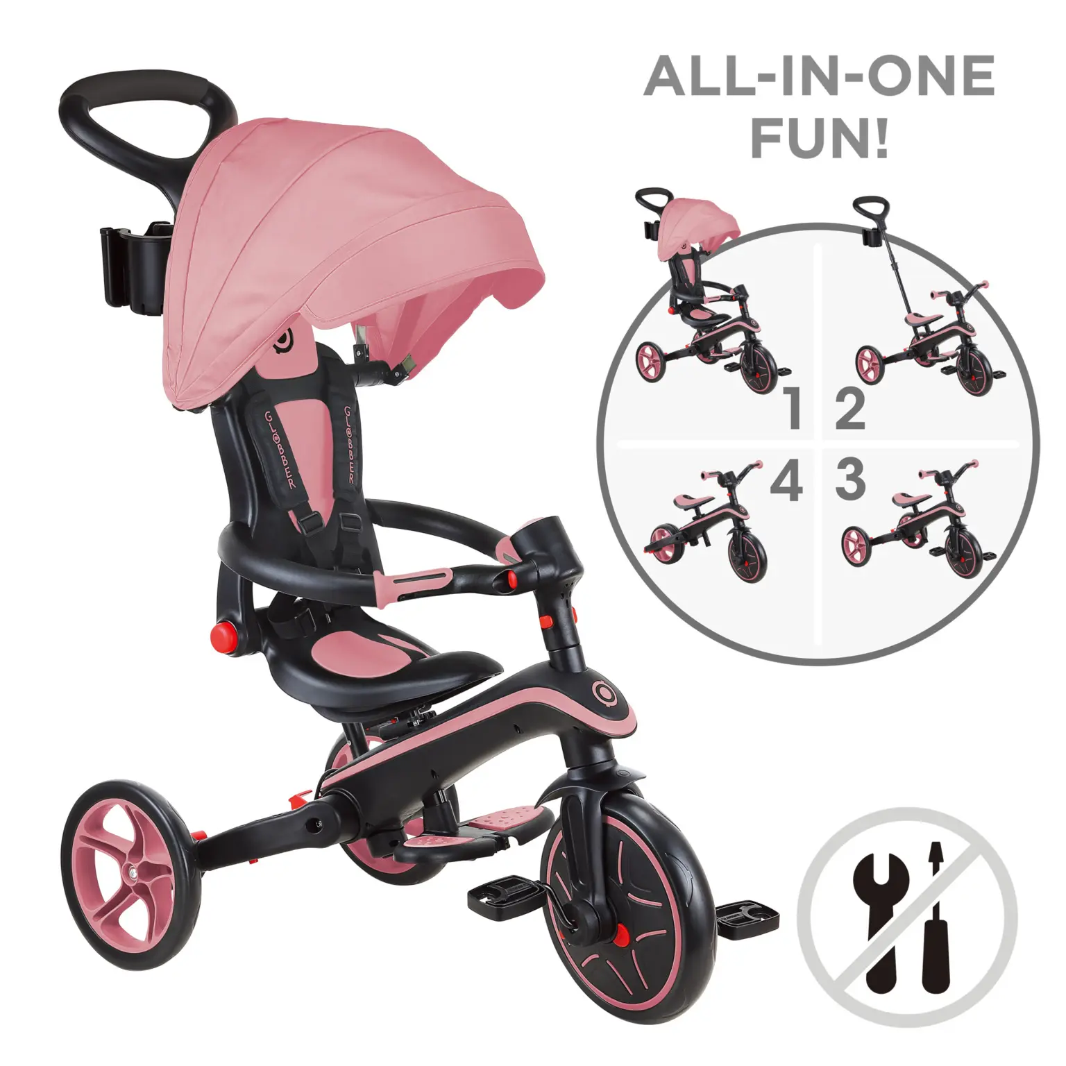 Globber Tricycle Explorer 4en1 Évolutif Rose (10 mois à 5 ans)