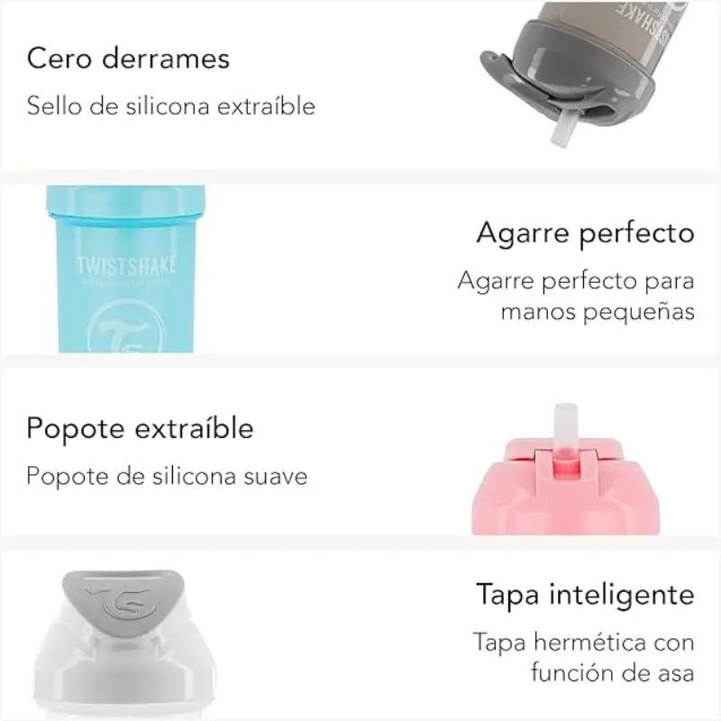 Gobelet à paille Twistshake 360 ​​ml - Gris - 6 mois plus