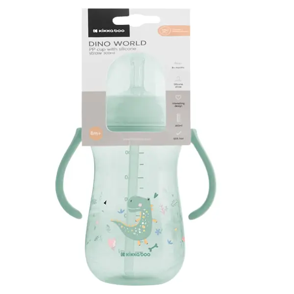 Gobelet PP avec paille en silicone 300 ml Dino World Menthe