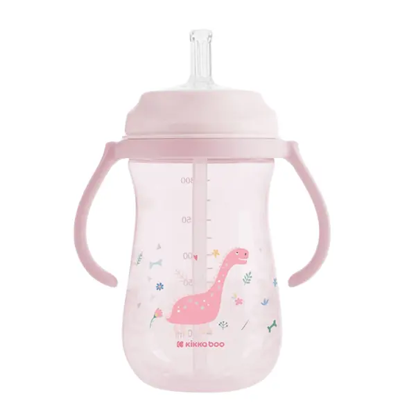 xx Gobelet PP avec paille en silicone 300 ml Dino World Rose