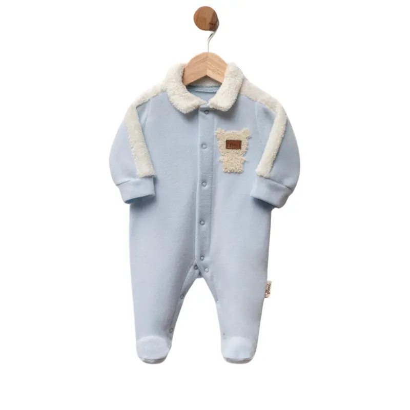 Grenouillère bébé en polaire avec col et détails en sherpa