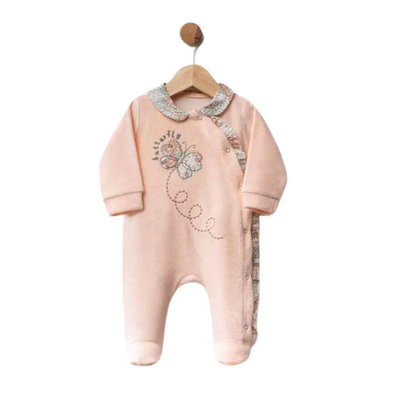 xx Grenouillère bébé en velours avec broderie papillon et finitions fleuries