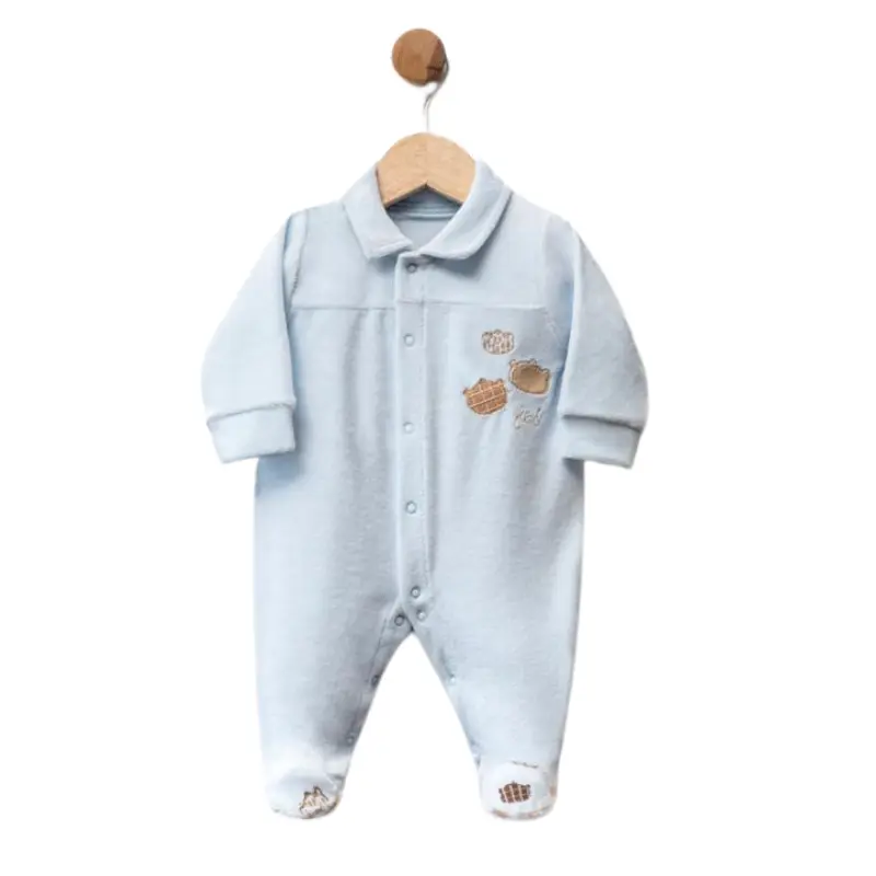 xx Grenouillère bébé en velours avec broderies d’oursons et détails dorés