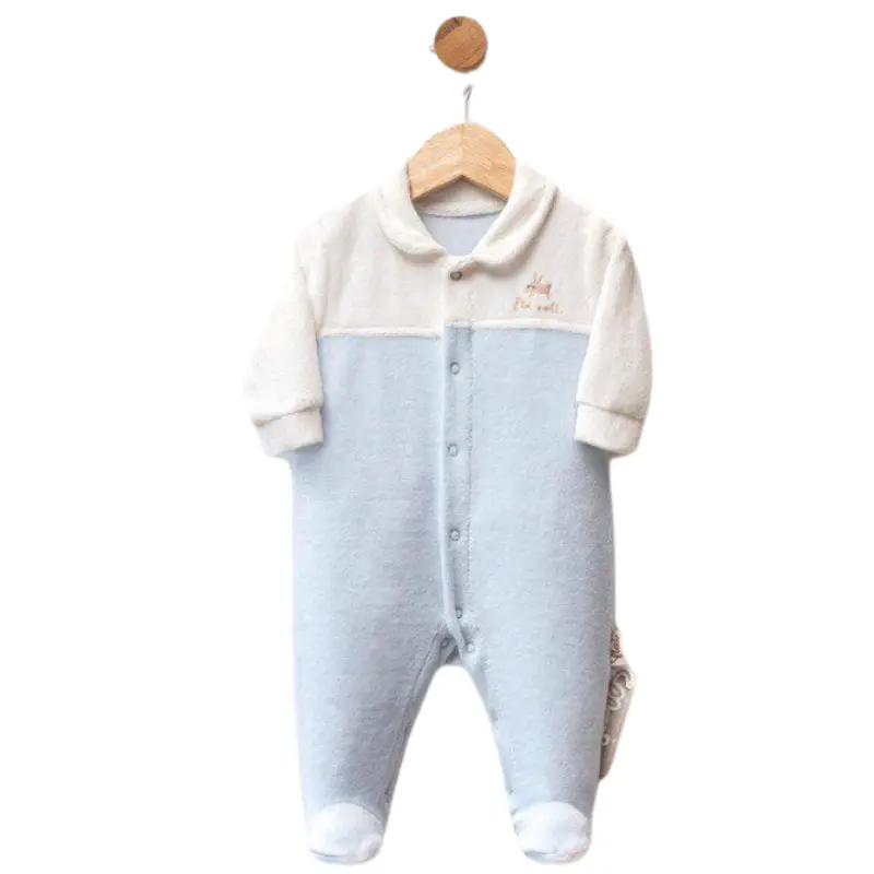 Grenouillère bébé en velours avec col Claudine et broderie - Be Well