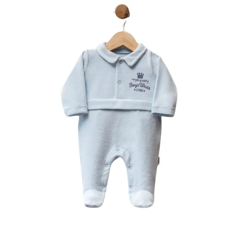 xx Grenouillère bébé en velours avec col et broderie couronne