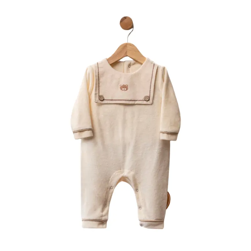 xx Grenouillère bébé en velours avec col marin et ourson brodé