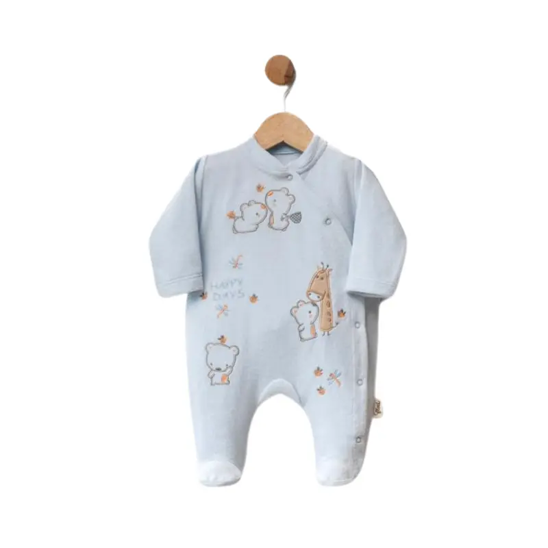 Grenouillère bébé en velours avec oursons brodés – Happy Days