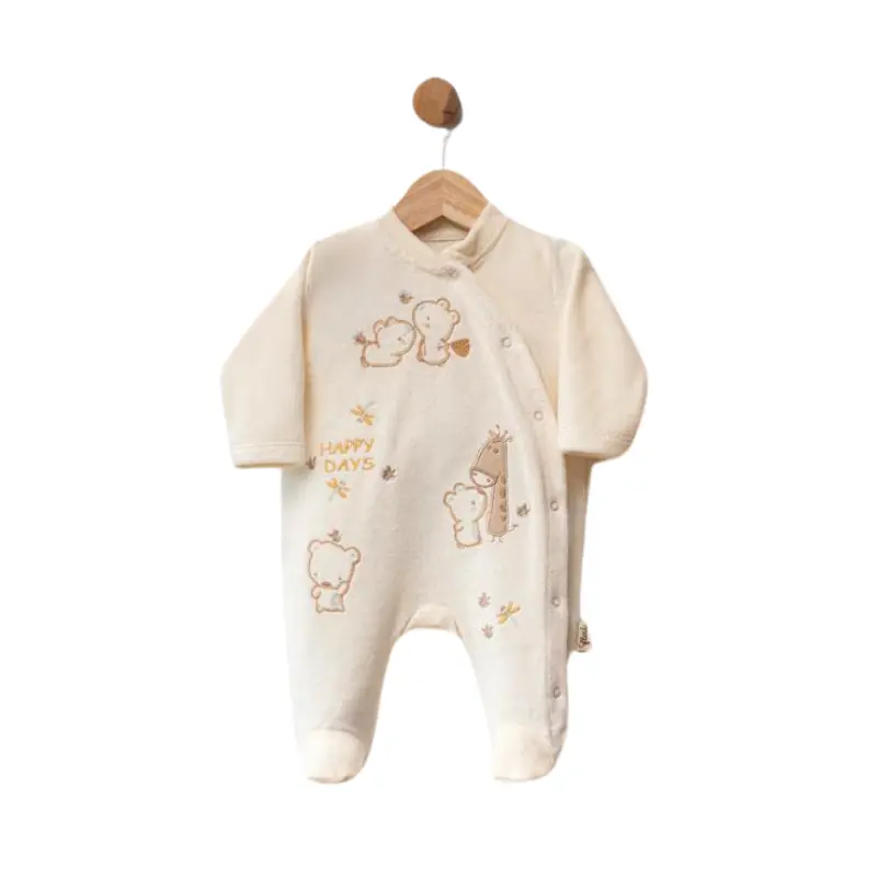 Grenouillère bébé en velours avec oursons brodés – Happy Days