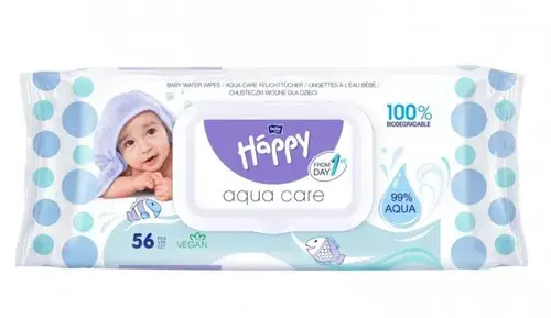 Happy Aqua Care – Lingettes Bébé à l’Eau 99% Biodégradables | 56 Lingettes