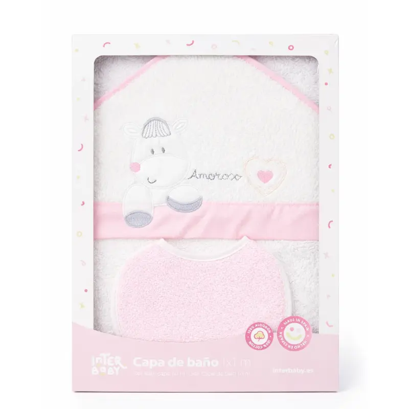 Interbaby Cape de bain corazon amoroso blanc-rose