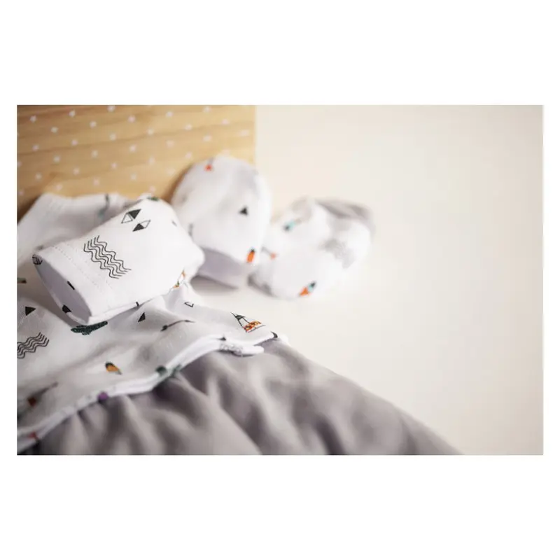 Interbaby Set 5Pcs Gris (Chemise+Pantalon+Gants+Bavoir+ChaussEttes) (0-6 Mois)
