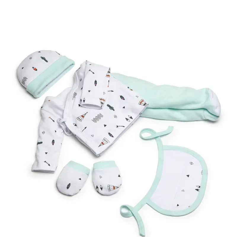 xx Interbaby Set 5Pcs(Chemise+Pantalon+Gants+Bavoir+ChaussEttes) (0-6 Mois)