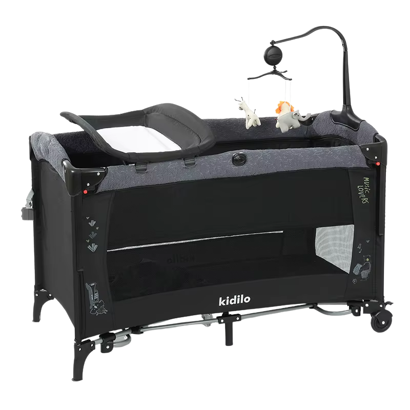 xx Kidilo Grand Lit Métallique Portable Pliable Multifonctionnel pour Nouveau-Né avec Épissure - Noir