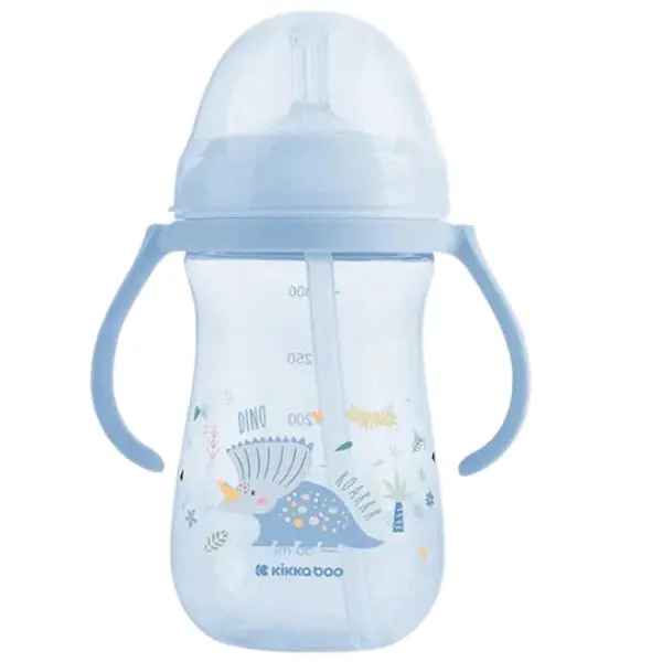 Kikkaboo Gobelet PP avec paille en silicone Dino World 300ml – Bleu