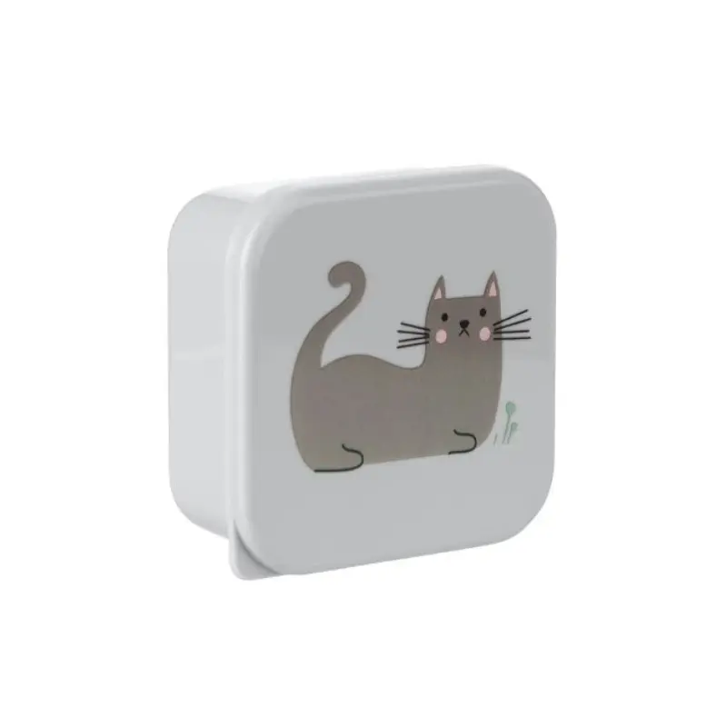 KikkaBoo Lot de 4 boîtes à lunch Kitty Cat Gris