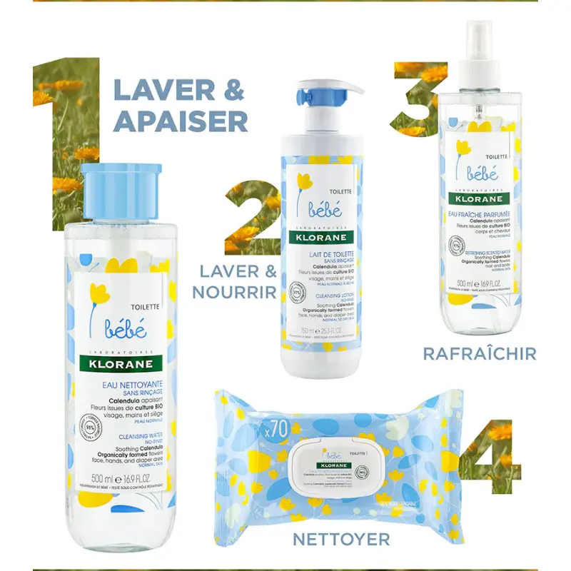 Klorane Bébé Eau nettoyante sans rinçage au Calendula apaisant - 500ml
