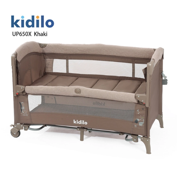 Lit Parapluie Bébé Kidilo avec Table à Langer et Mobile Musical – Gris