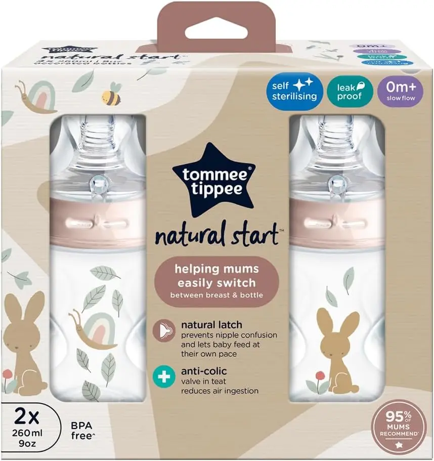 Lot de 2 Biberons Tommee Tippee Closer to Nature 0m+ Rose - 260ml