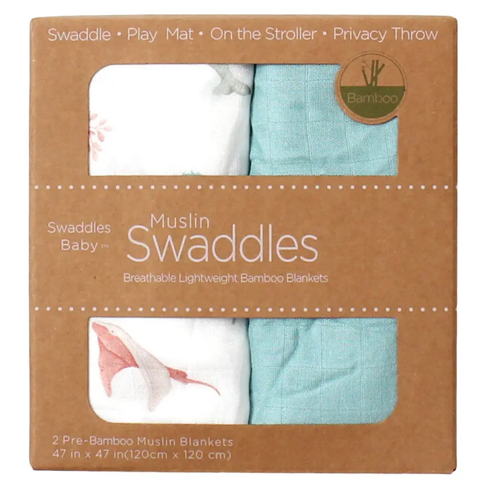 xx Lot de 2 Lange Bébé en Mousseline de Bambou Premium Bleu