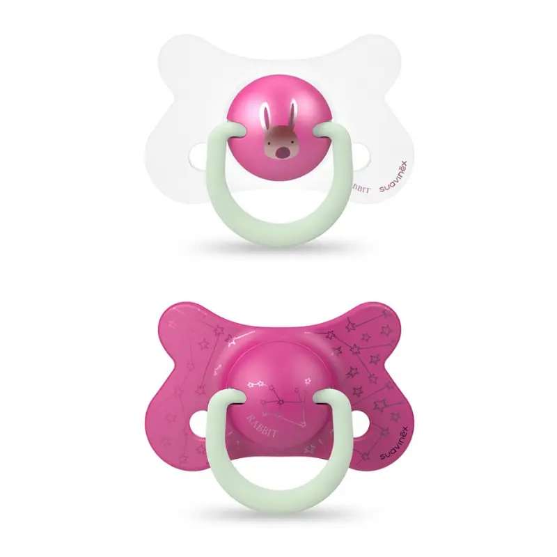 xx Lot de 2 sucettes réversibles Night and Day 18M+ – Rose – Suavinex