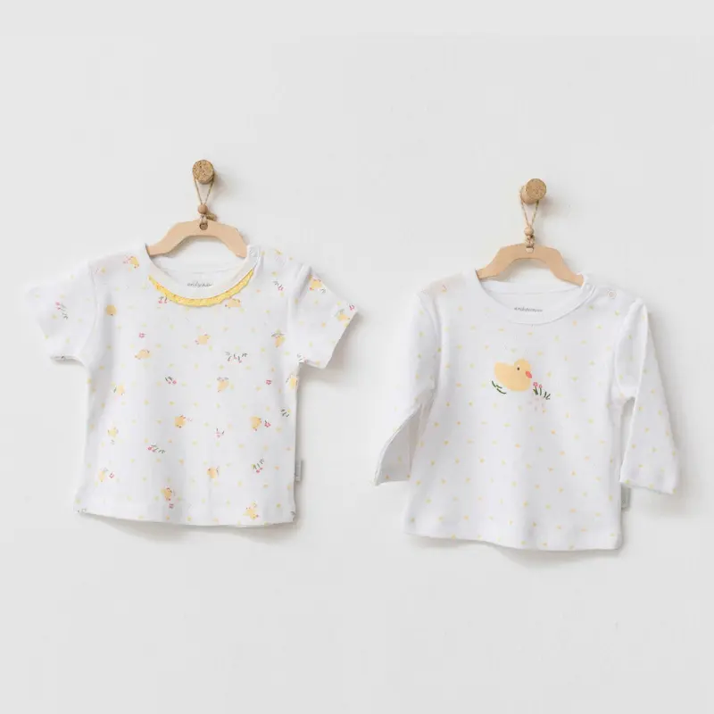 Lot de 2 t-shirts pour bébé Andywawa Happy Chick AC21577 Blanc