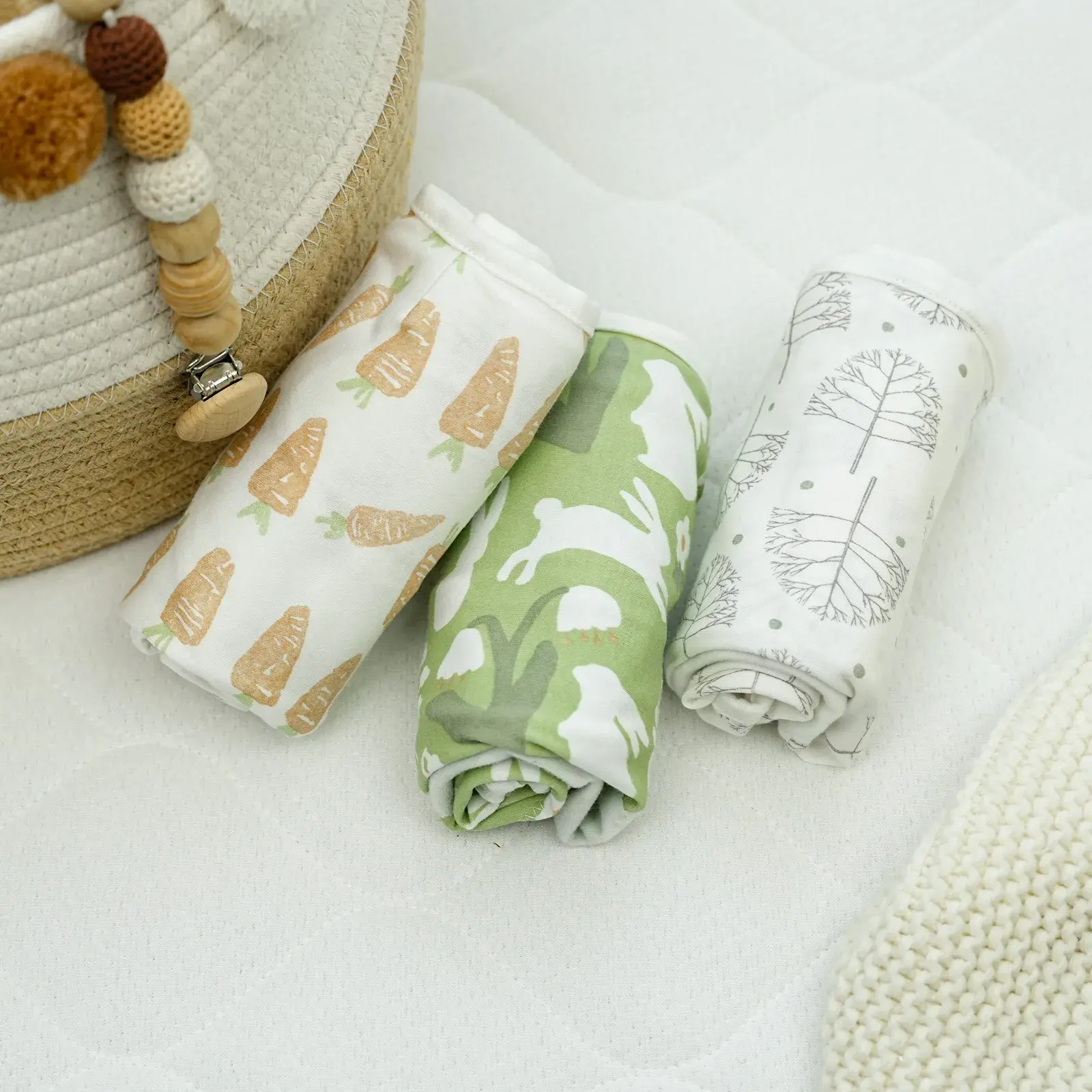 Lot de 3 couvertures d'emmaillotage pour bébé Lettre de printemps