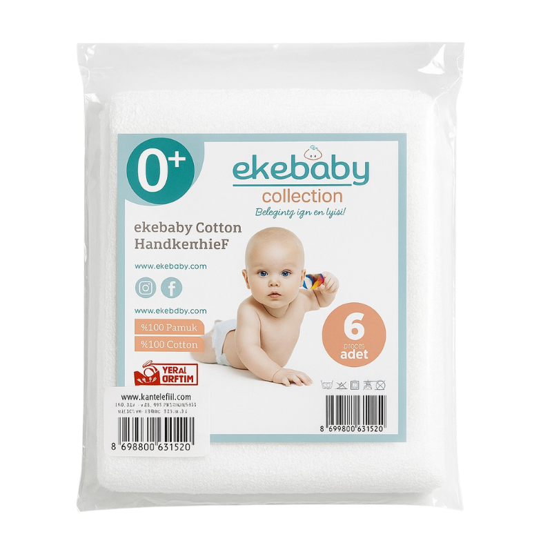 xx lot de 6 mouchoirs bébé en coton- Ekebaby collection