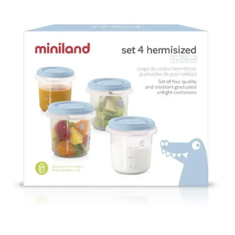 Miniland Set 4 Pots de conservation Bleu