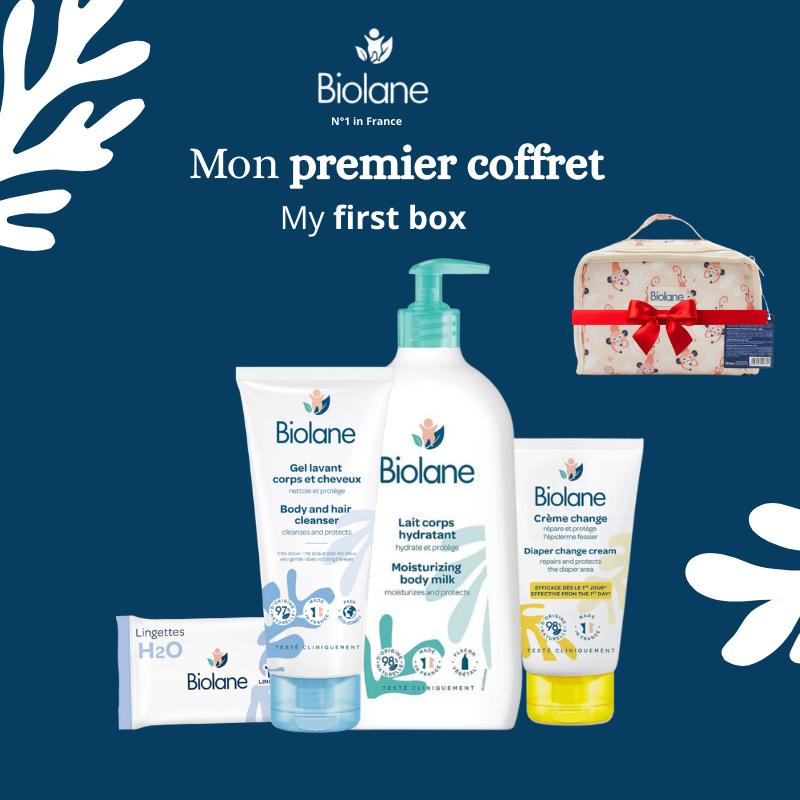 xx Mon Premier Coffret Biolane 4 Soins Essentiels Bébé + Trousse Motif Singe OFFERTE