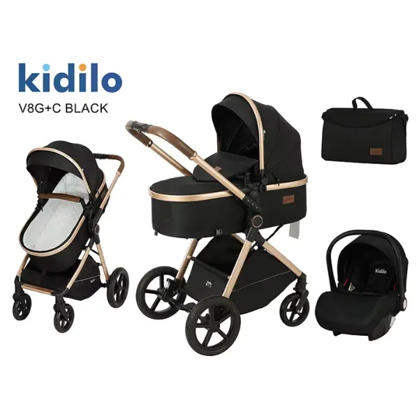 Pack Poussette V8G+C Universel 3 en 1 Noir – Kidilo