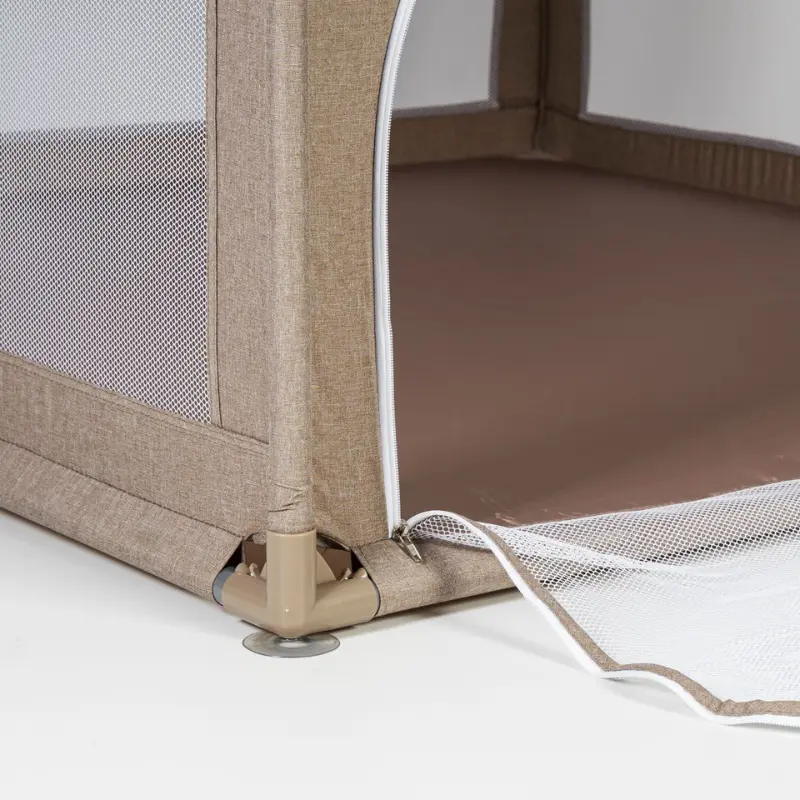 Parc de jeux bébé L 120x120 cm Beige Pliable avec Chatière et Fenêtre en Filet