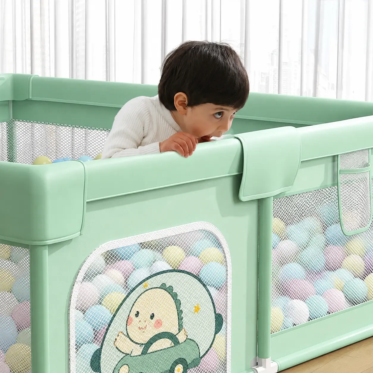 Parc de jeux bébé pliable 200 x 180 x 65 cm Vert avec tapis et balles