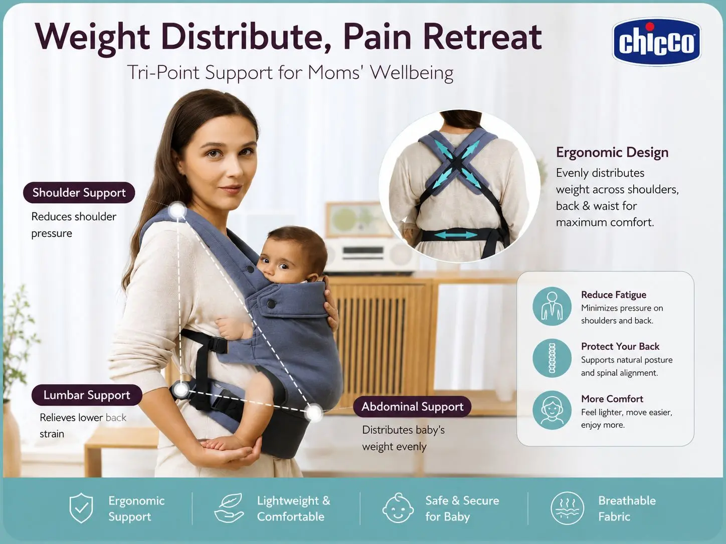 Porte-bébé Chicco 0m+ - Ergonomique et Pratique - Gris