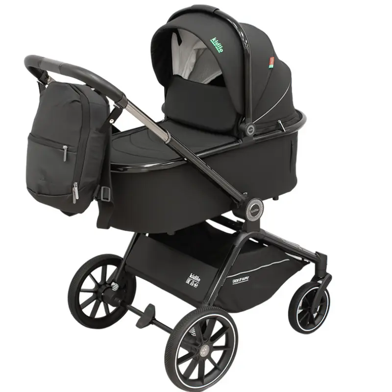 Poussette 3 en 1 Kidilo – Nacelle, Siège Auto et Confort Total dès la Naissance – Noir