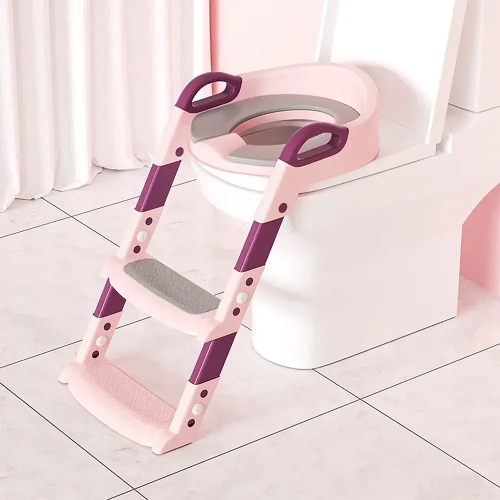 Réducteur de toilettes pliable avec échelle 3 ans et plus - Rose et violet
