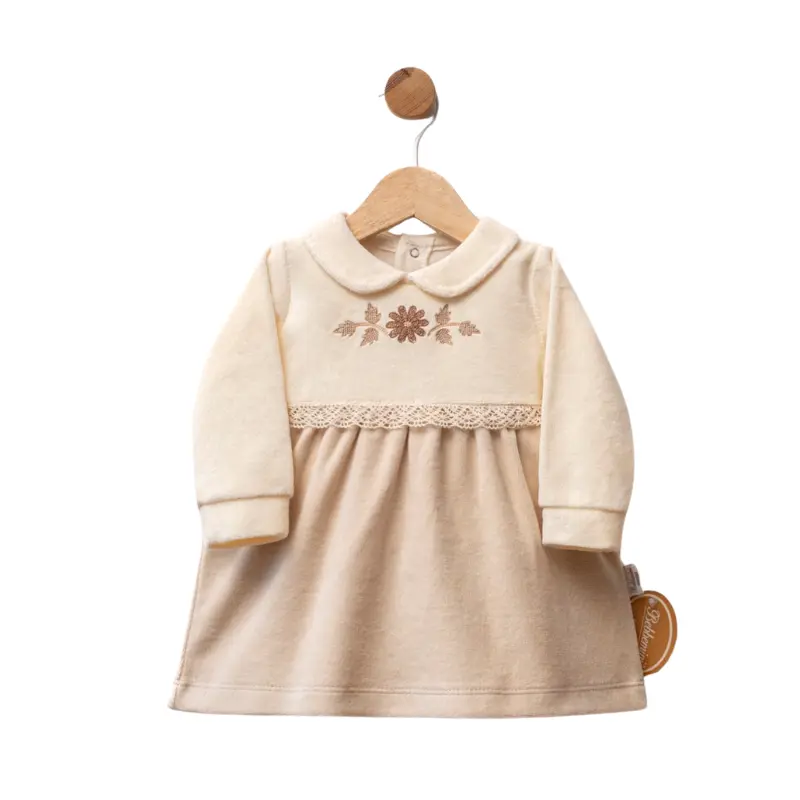 Robe bébé en velours avec broderie florale et col claudine