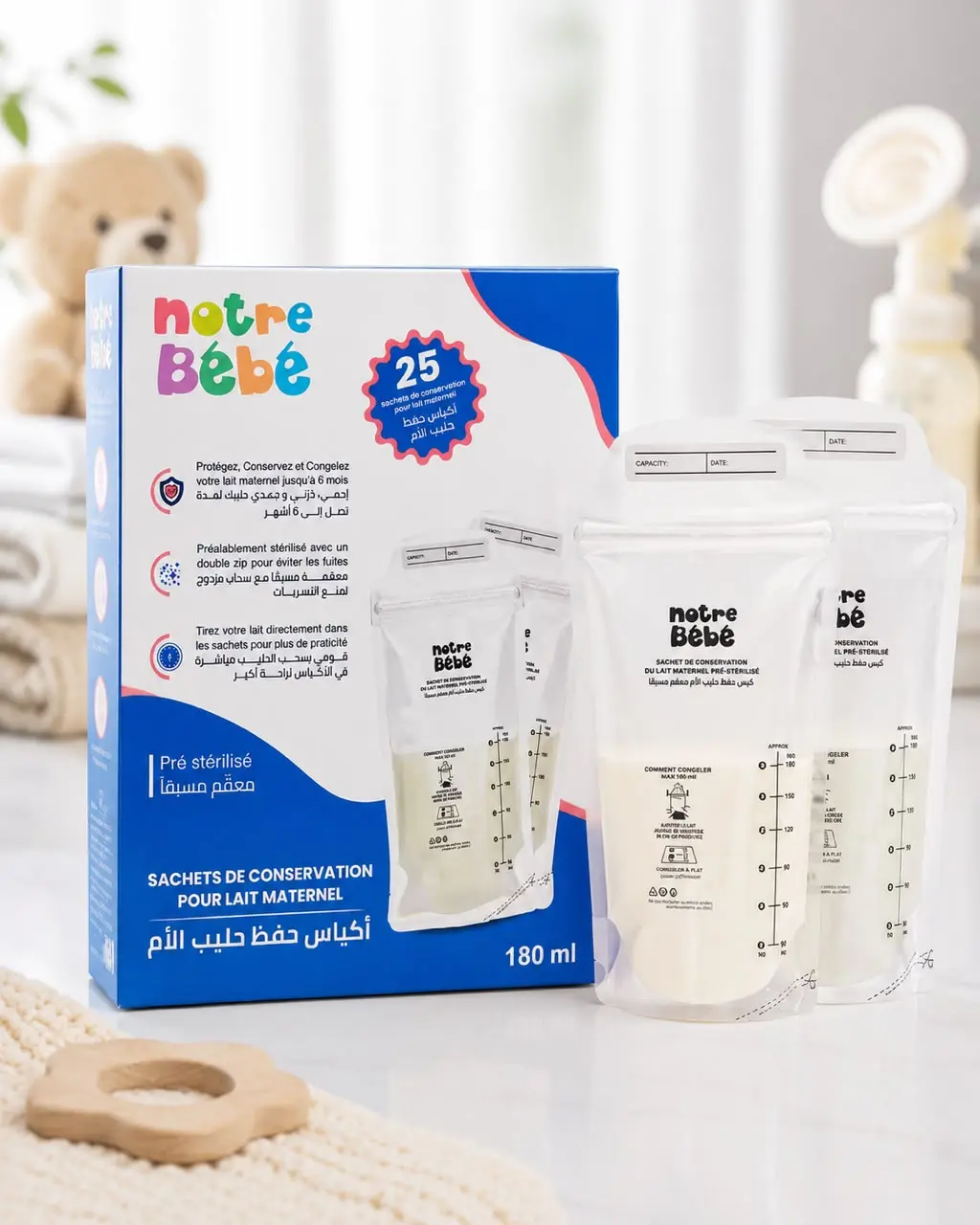 Sachets de Conservation pour Lait Maternel Notre Bébé 50 Sachets – Sans BPA