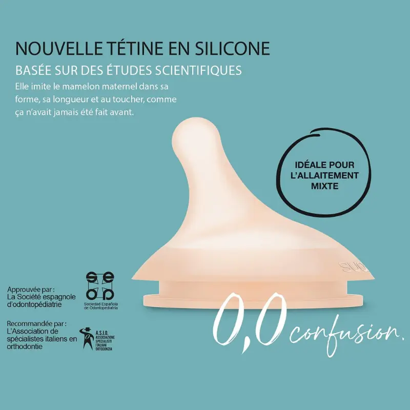 Suavinex, Biberon anti-colique Zero Zero avec tétine à débit lent (S)