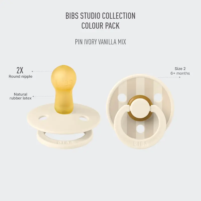 Sucette Bibs Colour Studio Lot de 2 – Ronde, Latex Naturel, Sans BPA – Bleu Ciel - Pin