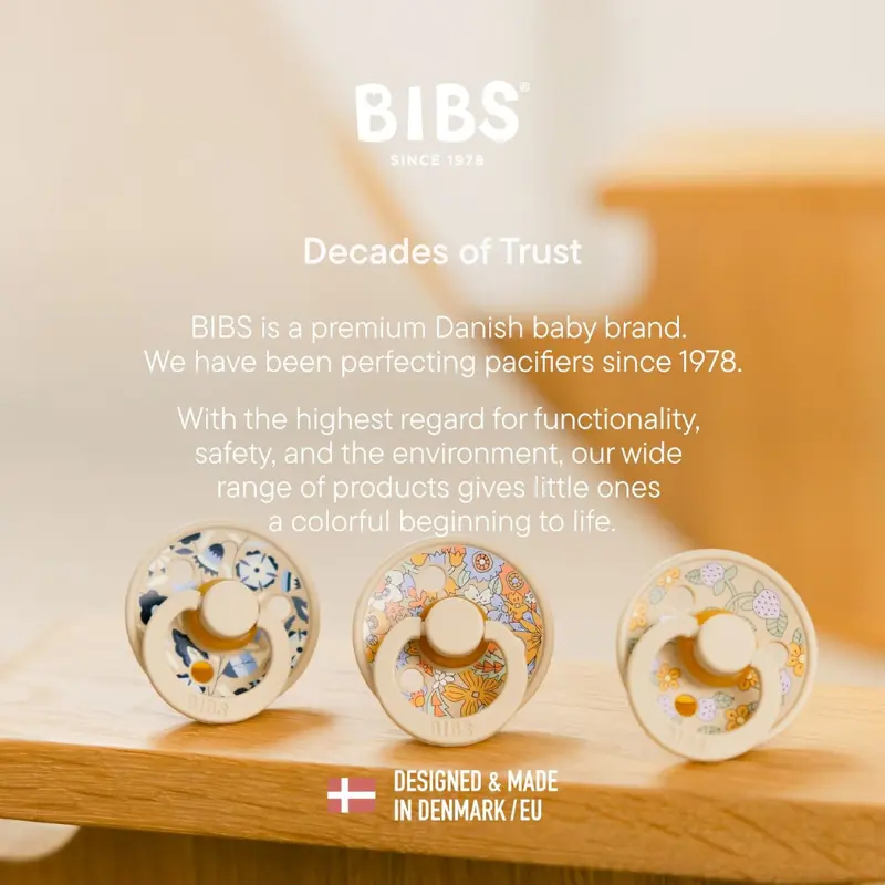 Sucettes BIBS Colour Liberty – Lot de 2, Tétine ronde en latex naturel, sans BPA – Fraises - Crème - Beurre clair