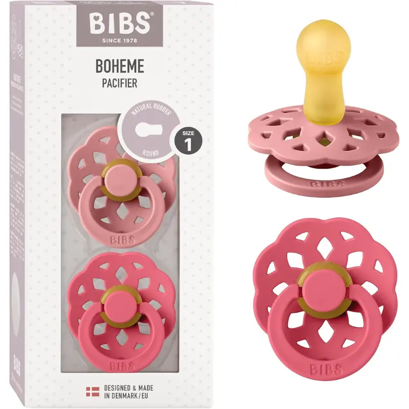 xx Tétine BIBS Bohème sans BPA – Tétine symétrique en latex de caoutchouc naturel – Rose poudré - Corail