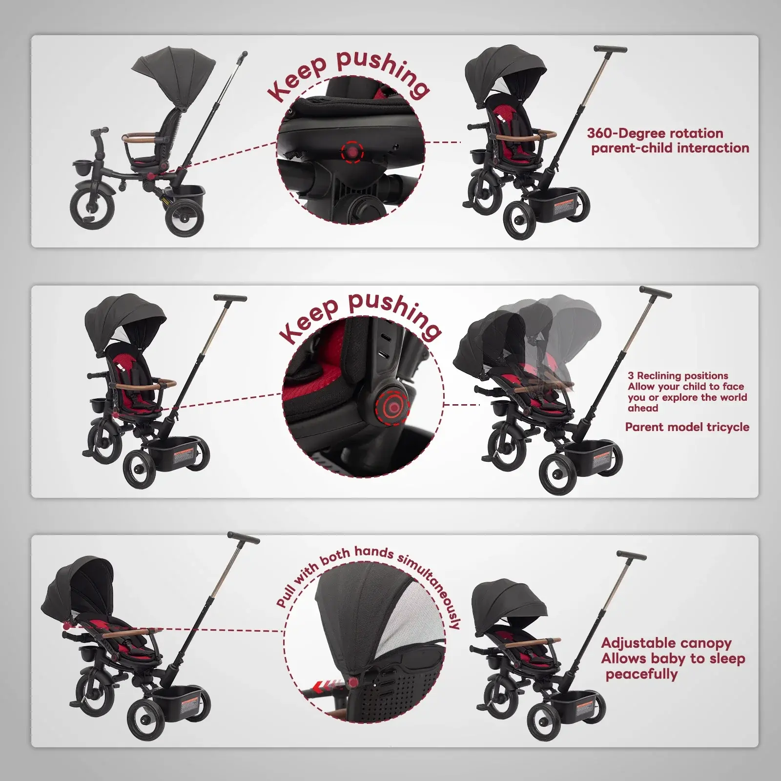 Tricycle pliable 7 en 1 pour enfants de 6 mois à 5 ans Noir
