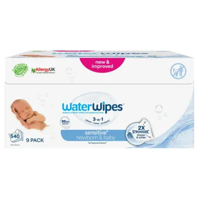 WaterWipes Lingettes Bébé Pack 9 x 60 Lingettes