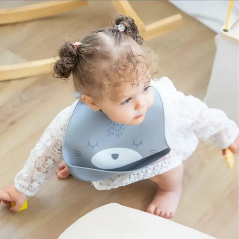 YUMMY Bavoir Chat en Silicone avec Poche 9M+